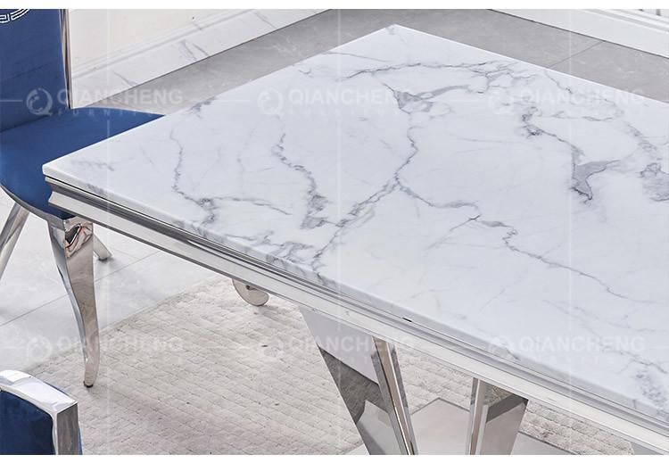 Rectangle Silver Stainless Steel Modern Marble Dining Tables
