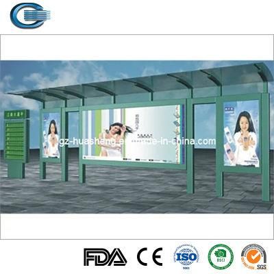 Huasheng China Steel Bus Shelter Factory Big City Advertising Bus Stop Shelter- Road Sign Advertising Transit Bus Shelters