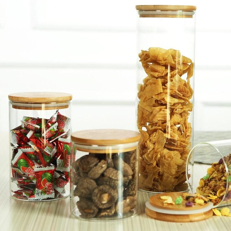 Glass Jars with Bamboo Lids Silicon Ring Air Tight Kitchen Food Cereal Containers for Storage