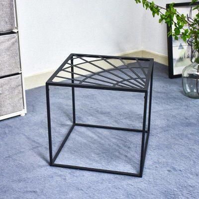 New Design Classic Black Metal Coffee Table with Tempered Glass Top