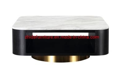 White Marble Top Modern Black Wooden Stainless Steel Base Coffee Table