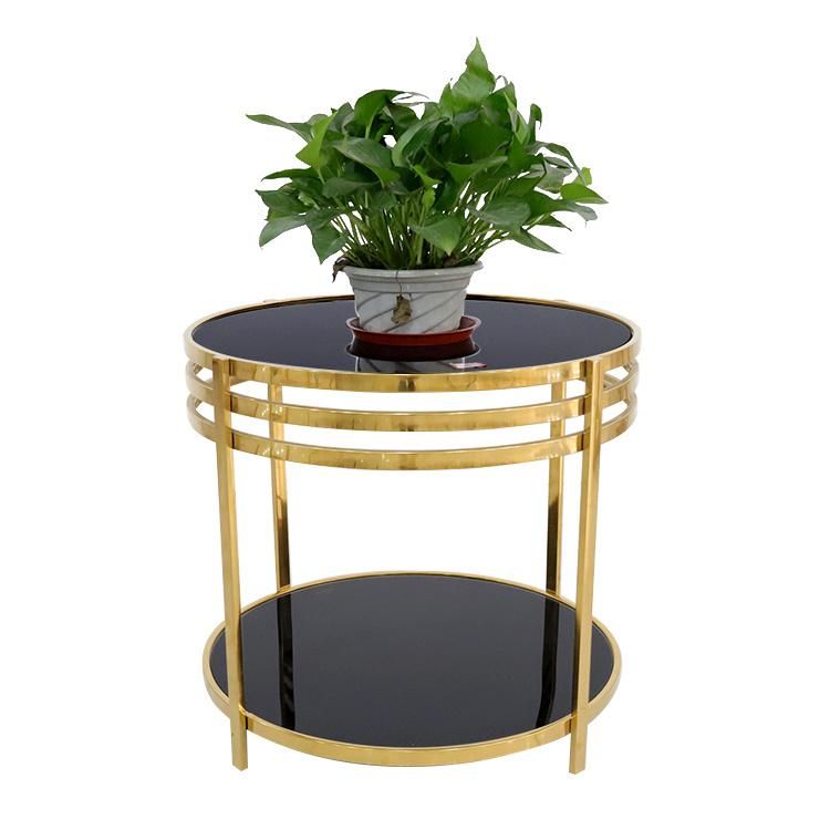 Luxury Modern Round Golden Color Tempering Glass Top Coffee Table for Living Room