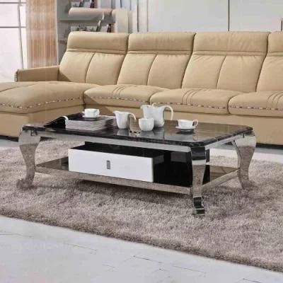 Silver Stainless Steel Centre Pieces Marbled Coffee Table Set
