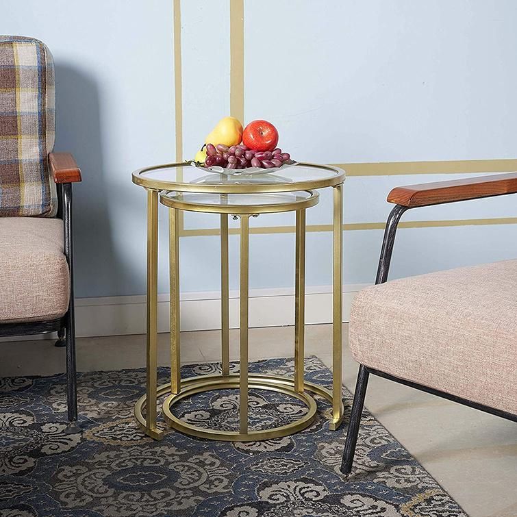 Luxury Copper Plating Stainless Steel Golden Black Tempered Glass Home Restaurant Coffee Table