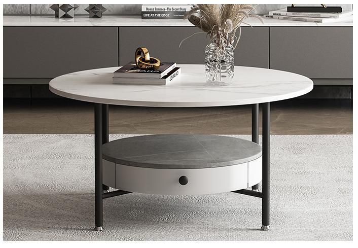 Metal Center Coffee Tables with Drawer Modern Luxury Glass Coffee Table and TV Stand