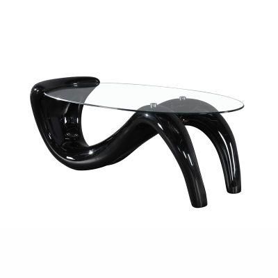 Modern Design Colorful Fiberglass Glass Oval Glass Top Beauty Coffee Table