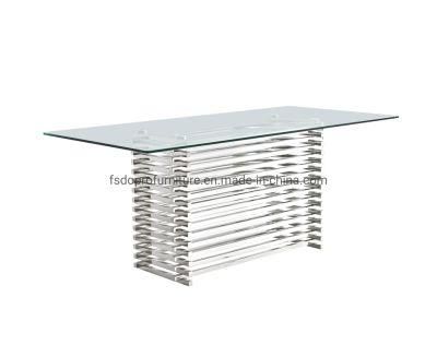 2021 New Design Stainless Steel Dining Table Tempered Glass Top