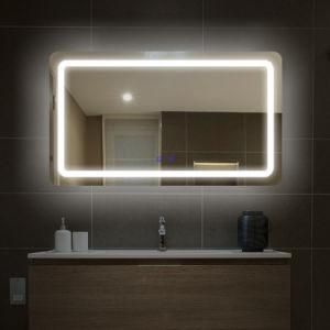 Hotel Wall Mounted Illuminated Smart LED Light Bathroom Bath Mirror with Digital Clock Bluetooth Defogger