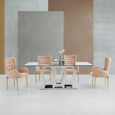 Dining Room Furniture Silver Stainless Steel Glass Dining Table