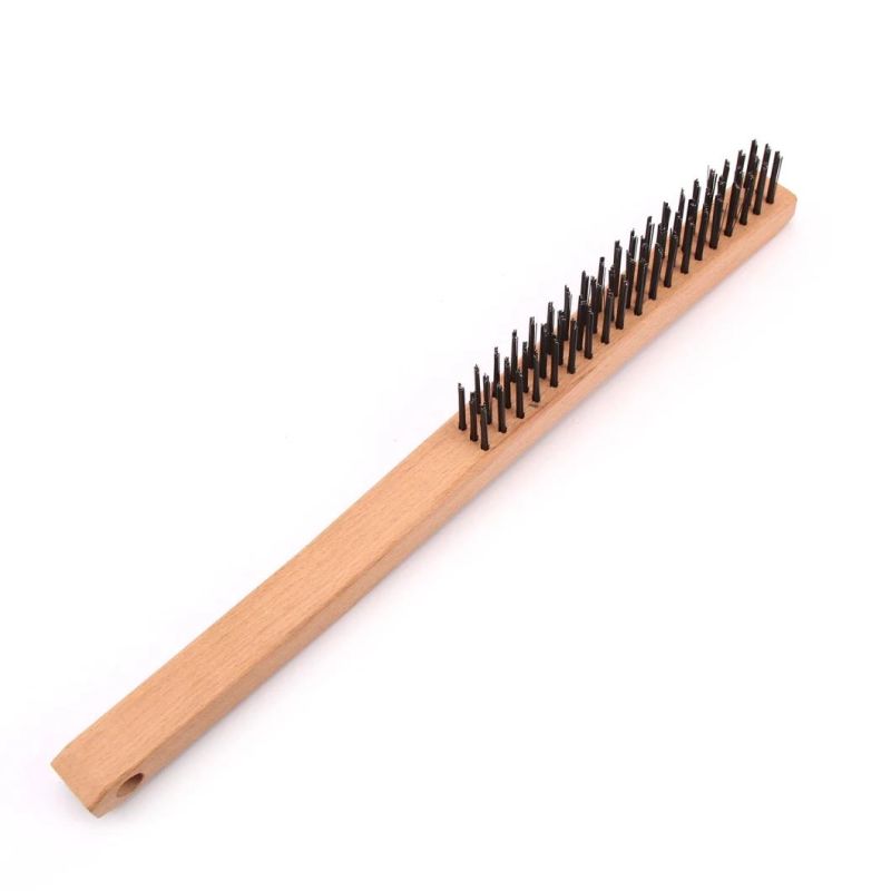 Long Wood Handle Steel Bristle Brush Set Wire Brush 3*19 Rows 14 Inch