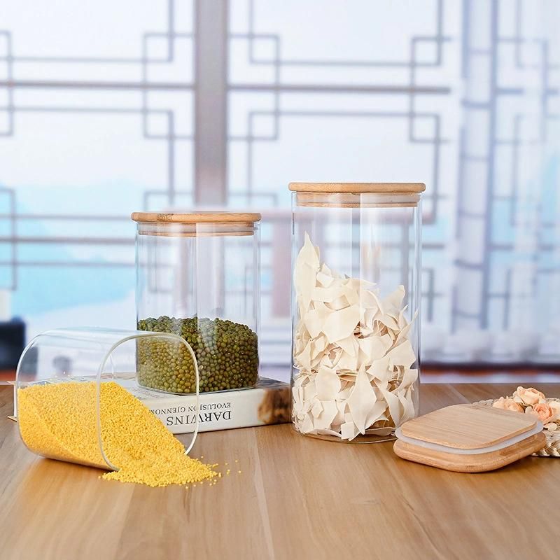 Glass Jars Storage with Bamboo Lid Food Kitchen Storage Jars