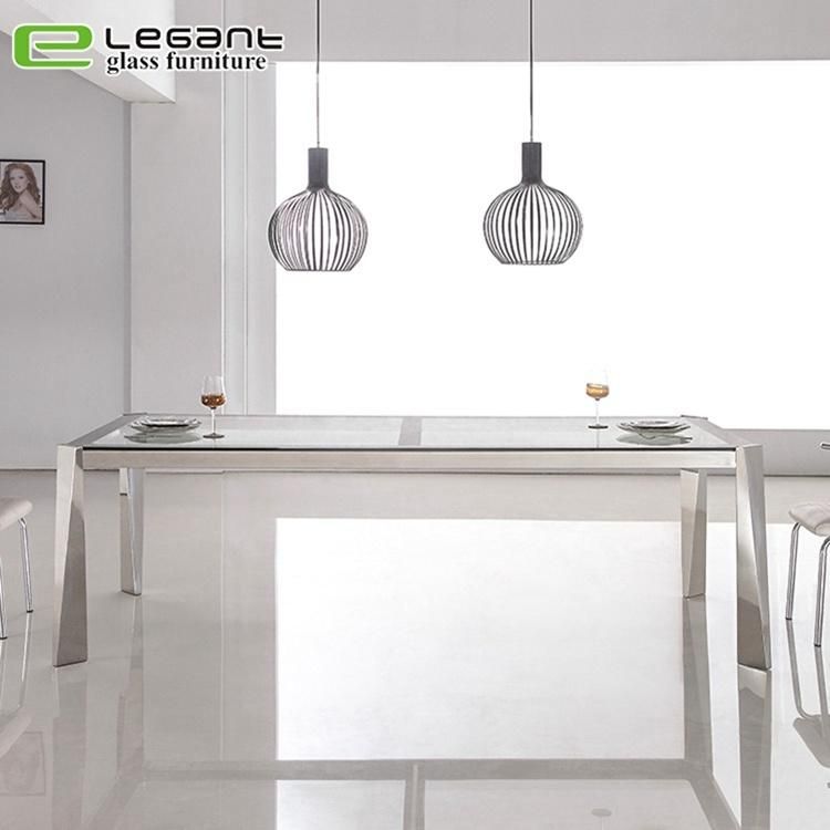 Modern Glass Dining Table with Stainless Steel Legs