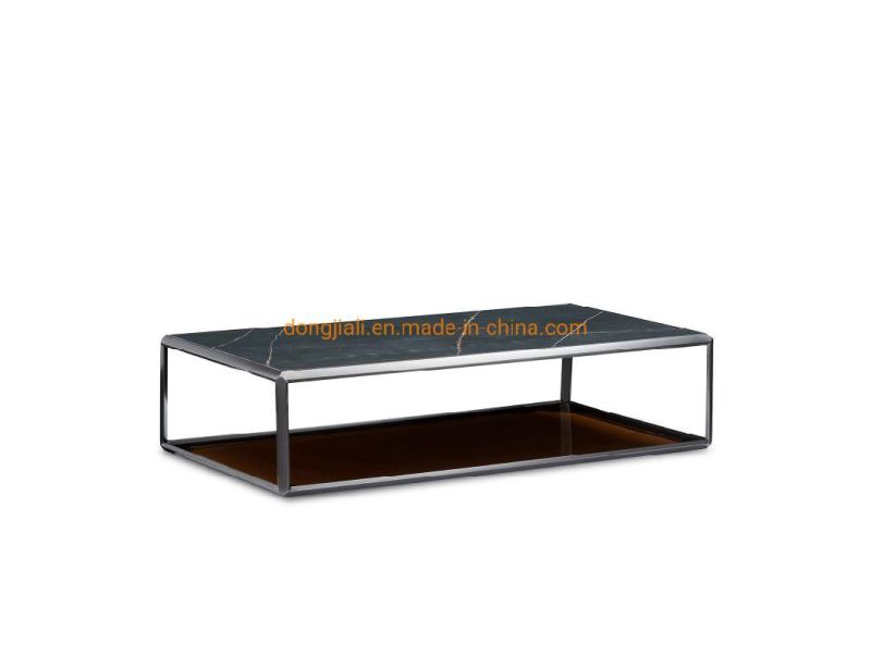 Modern Home Living Room Furniture Coffee Table, Sofa Corner Side Tables with Metal Frame and Sintered Stone Plate