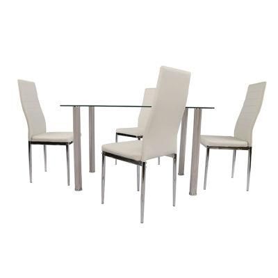 Wholesale Home Furniture for Dining Room White Dining Table Rectangle Tempered Glass Top Dining Table Set with 4 Chairs