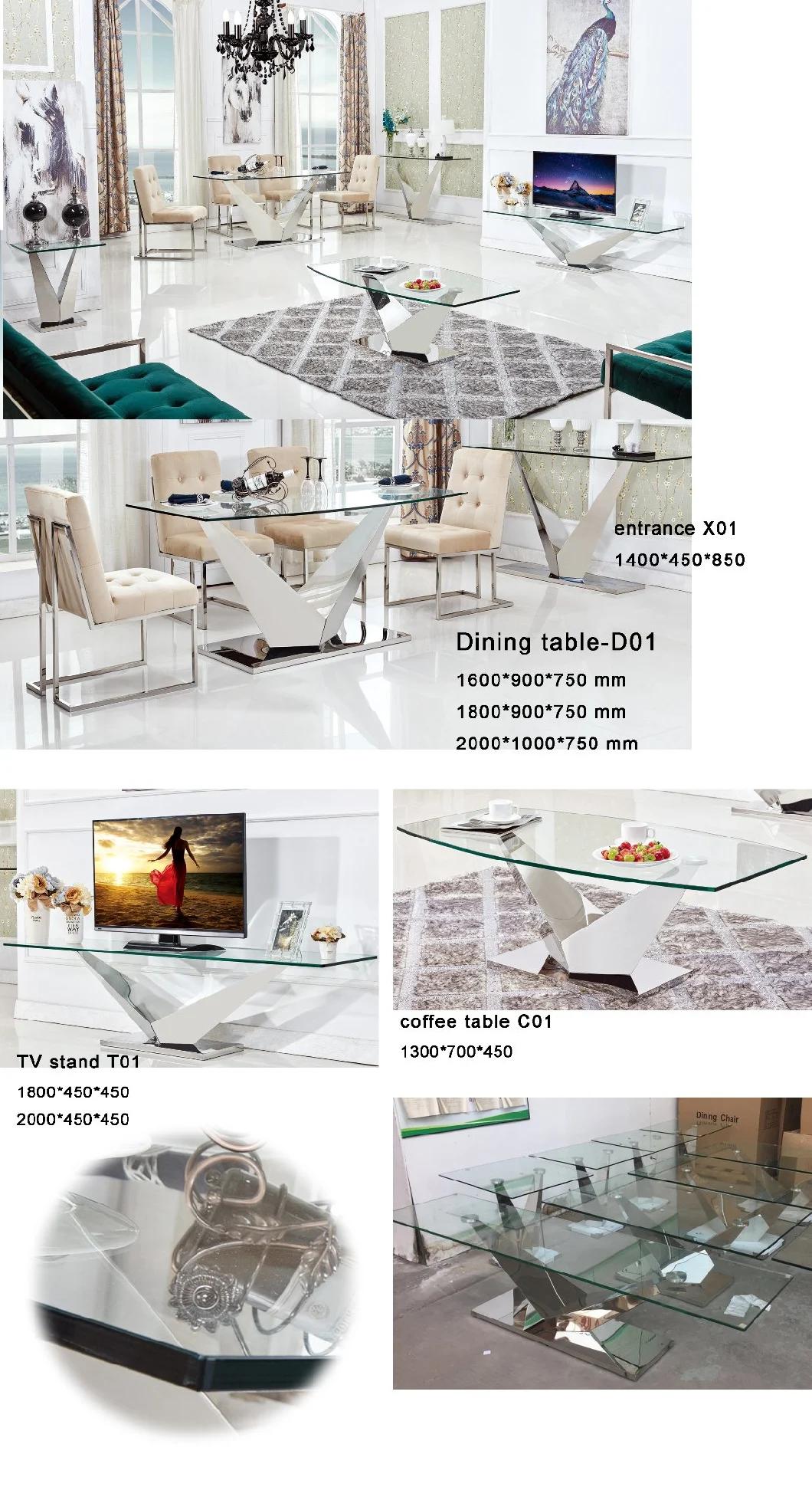 V Shape Tempered Glass Top Golden Center Table for Home Furniture