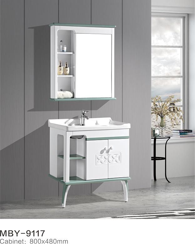 PVC Paint Free with Artificial Stone Top Ceramic Basin and Mirror Cabinet PVC Bathroom Cabinet