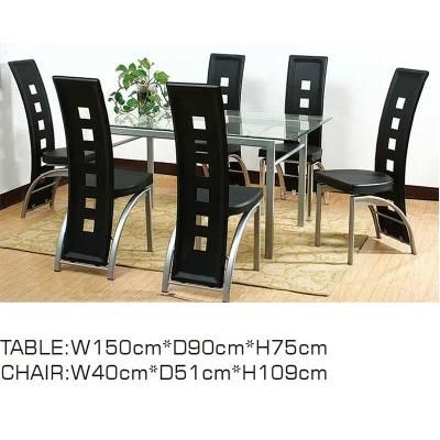 Home Kitchen Furniture French Style Rectangular Small Space Saving Patio Hotel Restaurant Black Tempered Glass Top Cafe Dining Room Table Set