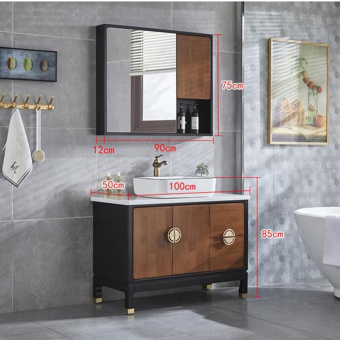 Chinese Style Solid Wood Glass Bathroom Cabinet Bathroom Accessories Vanity with Mirror