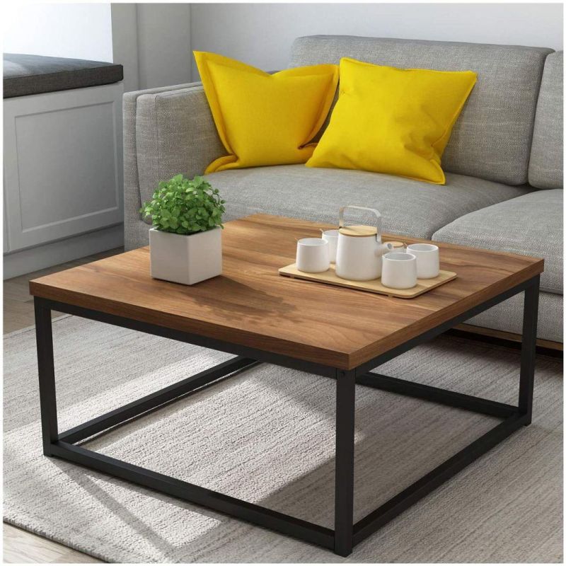 Modern Nesting Coffee Table Black Metal Frame with Walnut Toptea Table with Wooden Table Top