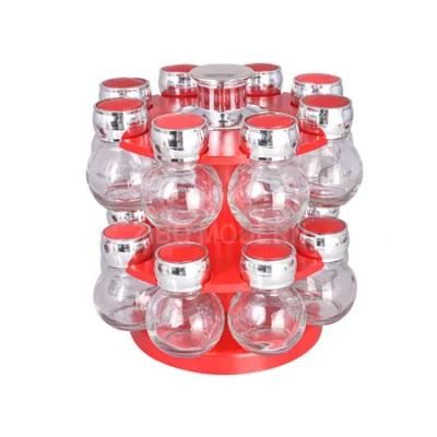 Plastic + Glass 16-Jar Revolving Spice Rack Organizer, Spinning Countertop Herb and Spice Rack Organizer