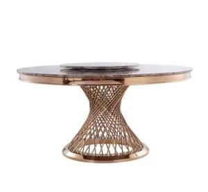 Luxury Rose Gold Paiting Stainless Steel Furniture Round Dining Table