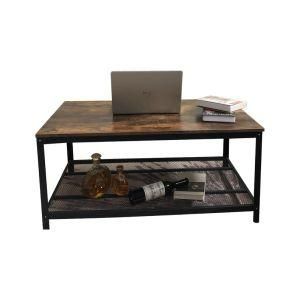 Desktop Rectangular Coffee Table Amazon&prime;s Popular Industrial Style Simple Metal Support Wooden Living Room Furniture Modern