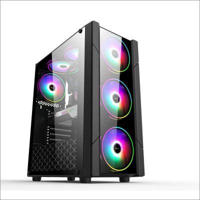 Eatx PC with Fan Colourful Tempered Glass Horizontal Cooled CPU Cabinet Dustproof Gamer Computer Case Gaming Computer Case