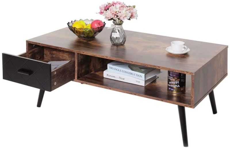 Retro Tea Table Center Table Storage Wooden Modern Coffee Table for Living Room with Drawer