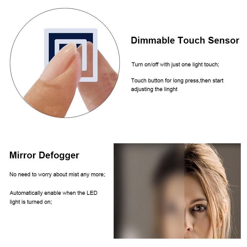 5000K Warm Color Touch Sensor Wall Mounted UL Certificated Bathroom LED Mirror with Defogger