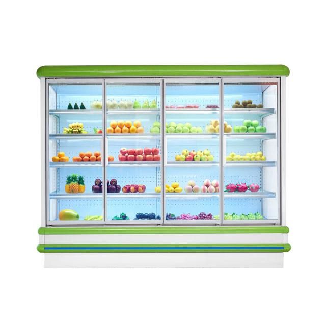 Upright Fruit and Vegetable Open Display Showcase Cooler with Glass Door