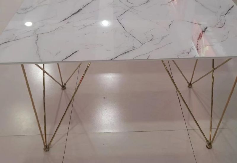 Luxury Design Marble Top Dining Table Set 8 Seaters with Metal Legs