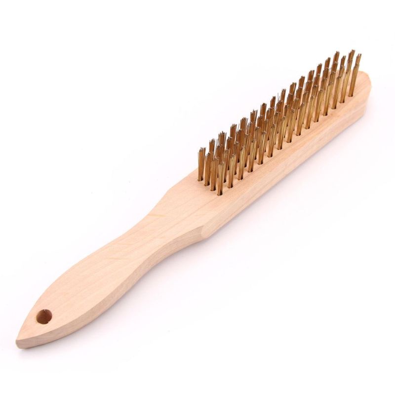 European Style Plated Wire Brush with Wooden Handle 4*16 Rows Brass