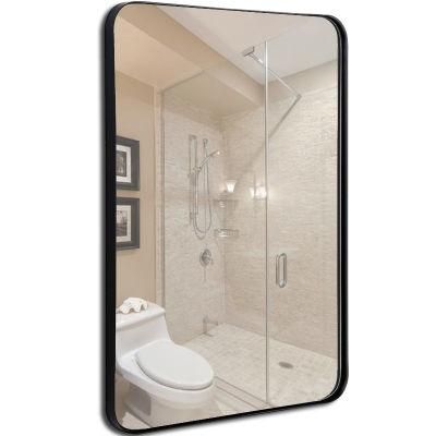 Rustic Black Metal Framed Rectangular Adorning Wall Korean Mirror in Bathroom