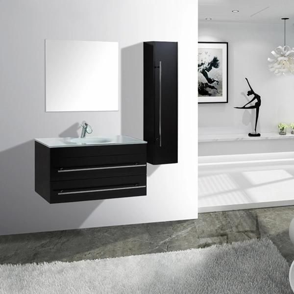 Lacquered Modern Bathroom Cabinet with Tempered Glass Basin T9007A