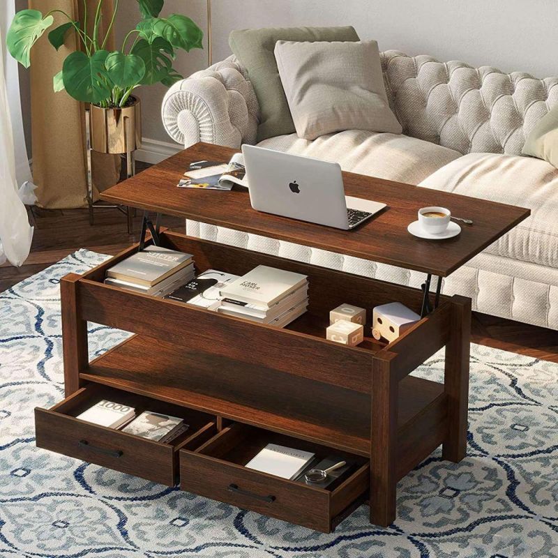 Modern Wood Coffee Table for Living Room with 2 Drawers