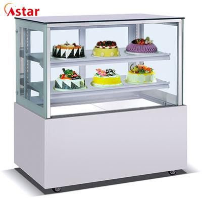 Kitchen Catering Equipment Deluxe Double Glass Marble Stand Square Cake Display Refrigerator Freezer Showcase