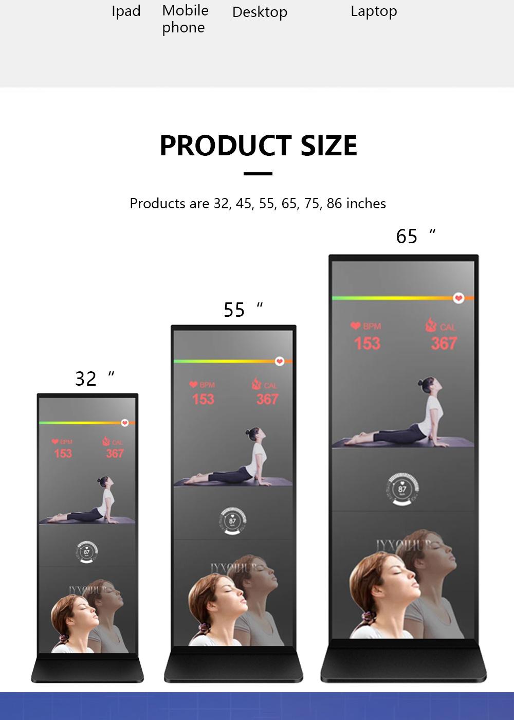 32 Inch Home Exercise Indoor Bathroom Camera Capacitive Digital Display Fitness Floor Glass LED Motion Senor Sports Training TV Mirror