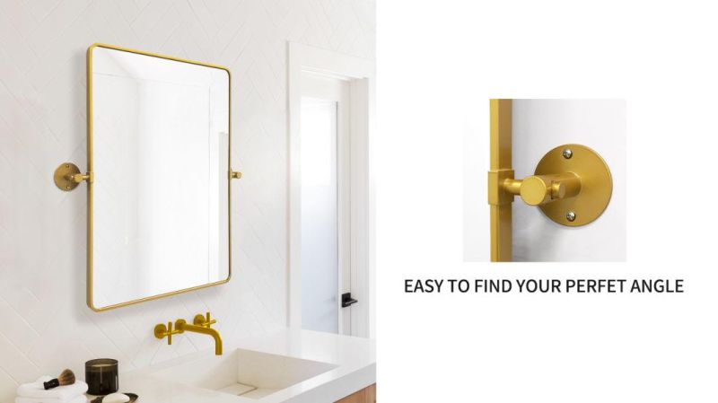 22X30′′ Pivot Tilting Bathroom Vanty Mirror Rectangle Black Metal Framed Beveled Wall Mirror