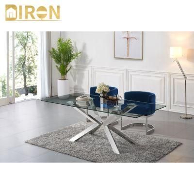 Cheap Price High Quality Marble Glass Dining Tea Table with 304 Stainless Steel Legs