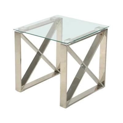 Square Modern Style Contemporary Clear Glass Coffee Table with Steel Base