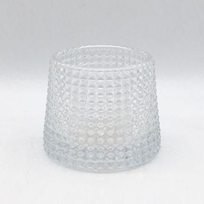 Transparent Square Lattice Pattern Glass Candle Holder for Decoration