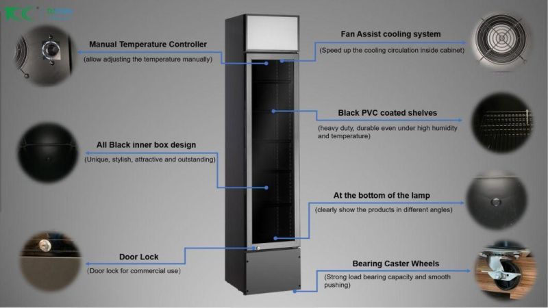 Dubai Commercial Cola Upright Showcase Slim Refrigerator Drink Glass Door Cooler