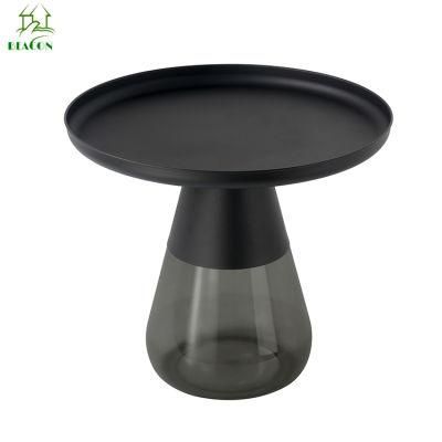 Living Room Glass Coffee Table Metal Top