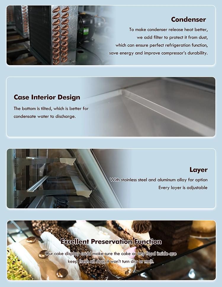 Curved Glass Door Chiller Kitchen Equipment Refrigerator Cooling Showcase Cake and Dessert and Gelato Air Cooler