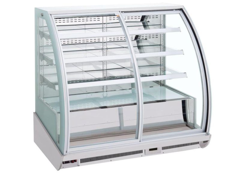 Bakery Showcase with Heated Curve Sliding Glass Door Front Open Heavy Duty High Ambient Cake Cooler