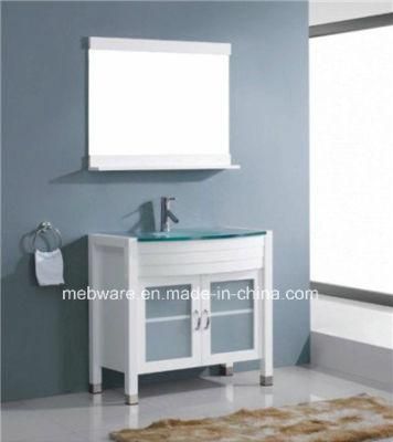 Solid Wood Bathroom Cabinet with Glass Top Sanitary Ware