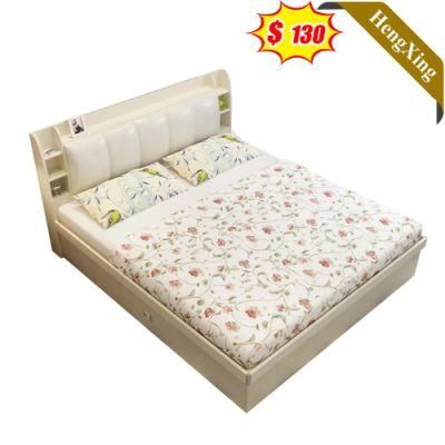 High Quality Log Color Middle Storage Backrest Wooden Bedroom King Queen Size Beds