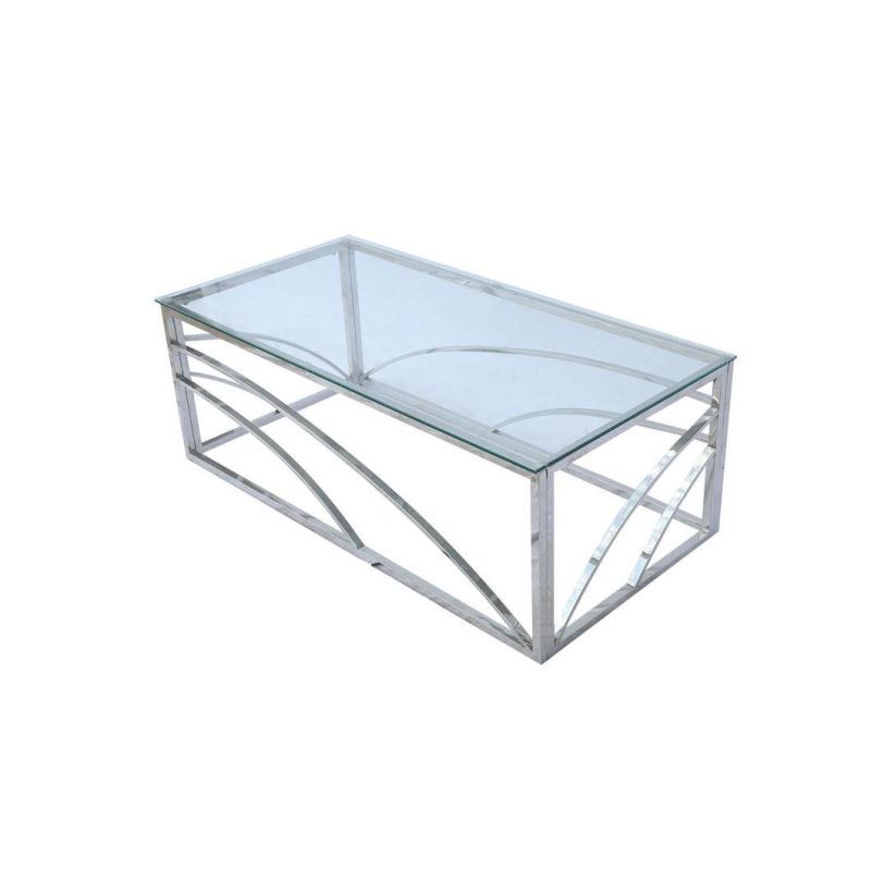 Metal Modern Coffee Table with Stainless Steel Frame and Tempered Glass Top for Home Banquet Wedding Furniture
