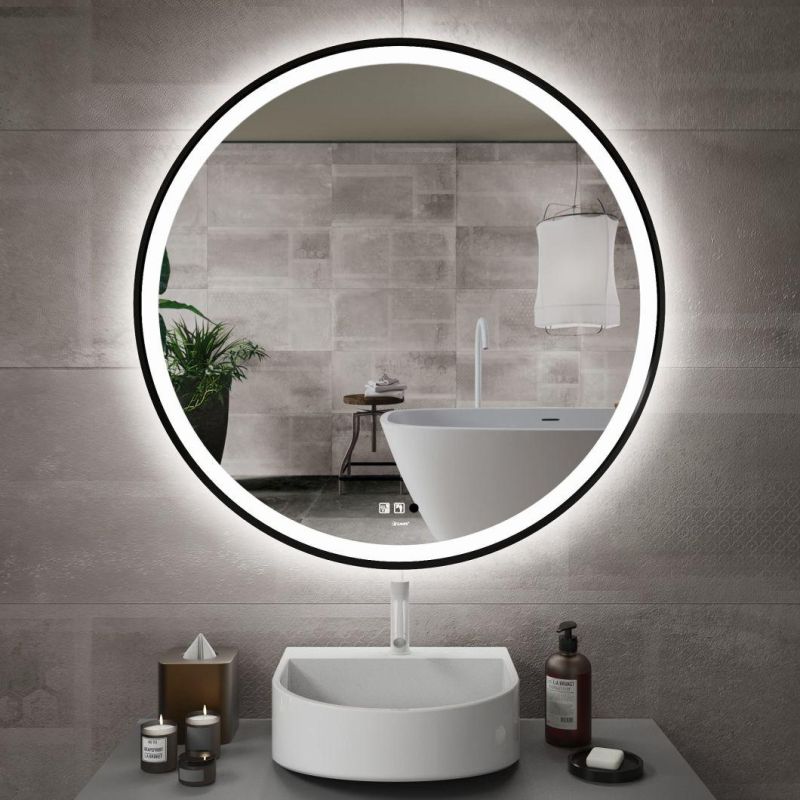 LED Bathroom Mirror Round Lighted Illuminated Wall Mounted Mirror Dimming Vanity LED Mirror