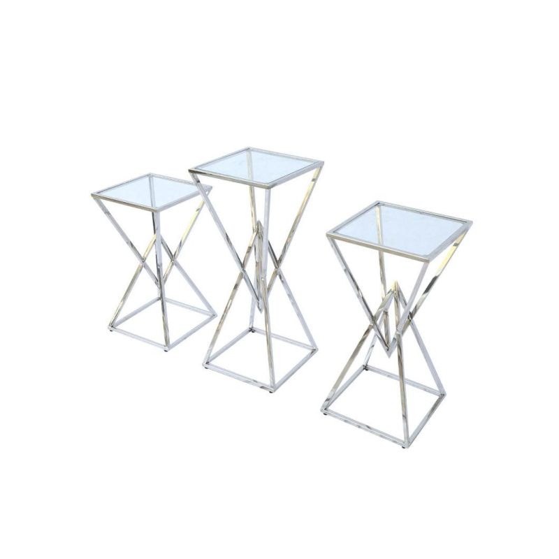 Home Outdoor Furniture Banquet Table Tempered Glass Stainless Steel Tube Leg Tea Table Coffee Table Side Table End Table
